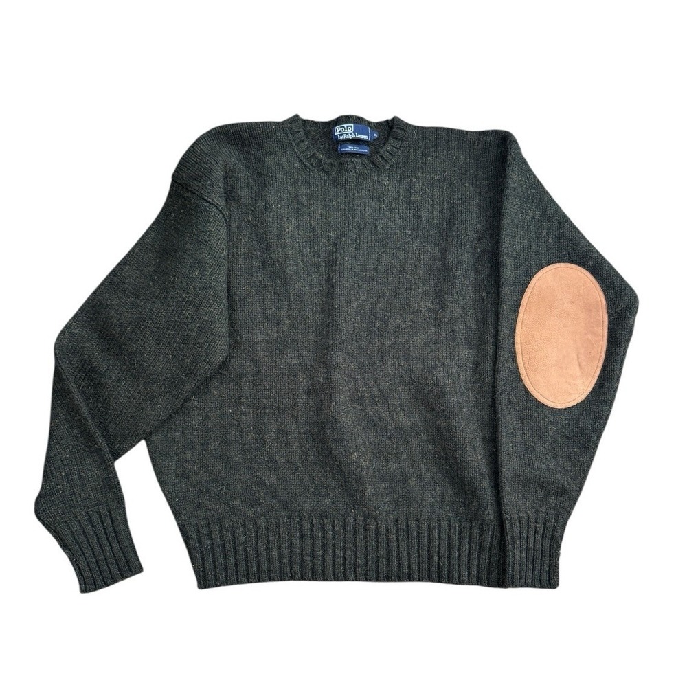 Polo Ralph Lauren Men's Wool Sweater Sz XL Hunter Green Suede Elbows Crew New*